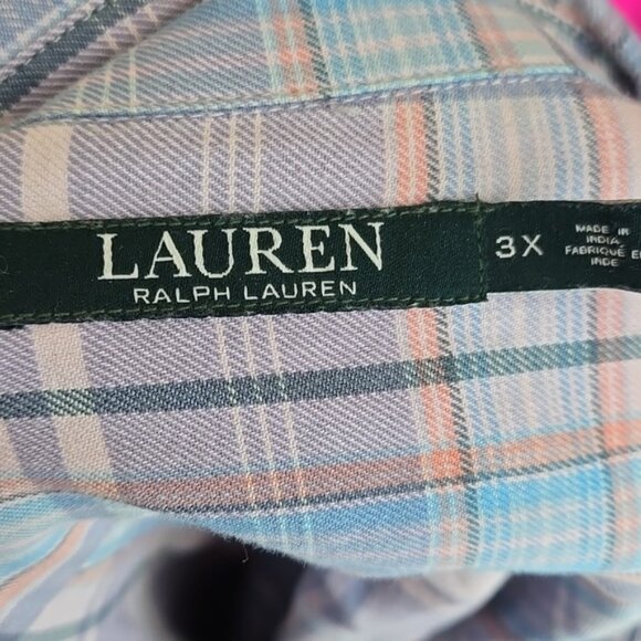 Lauren Ralph Lauren Plaid  Women's Shirt in Blue Pink Button Front Plus Size 3X - Picture 9 of 11
